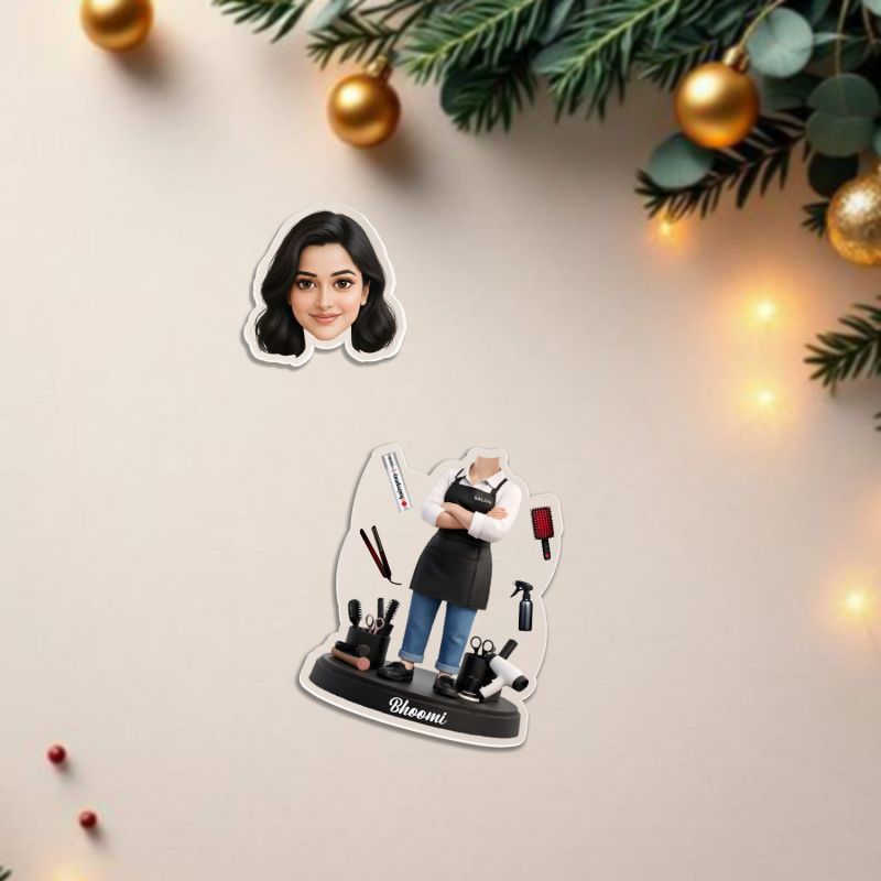 Personalized Hairstylist Bobblehead Caricature Custom with Photo Salon Decoration Items Best Gift for Salon Opening Battery Powered Moving Head Feature